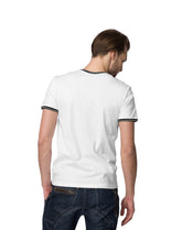 Mens Black Rib Collor Cotton TShirt with cricket graphic saying 'I'd rather be playing cricket'.